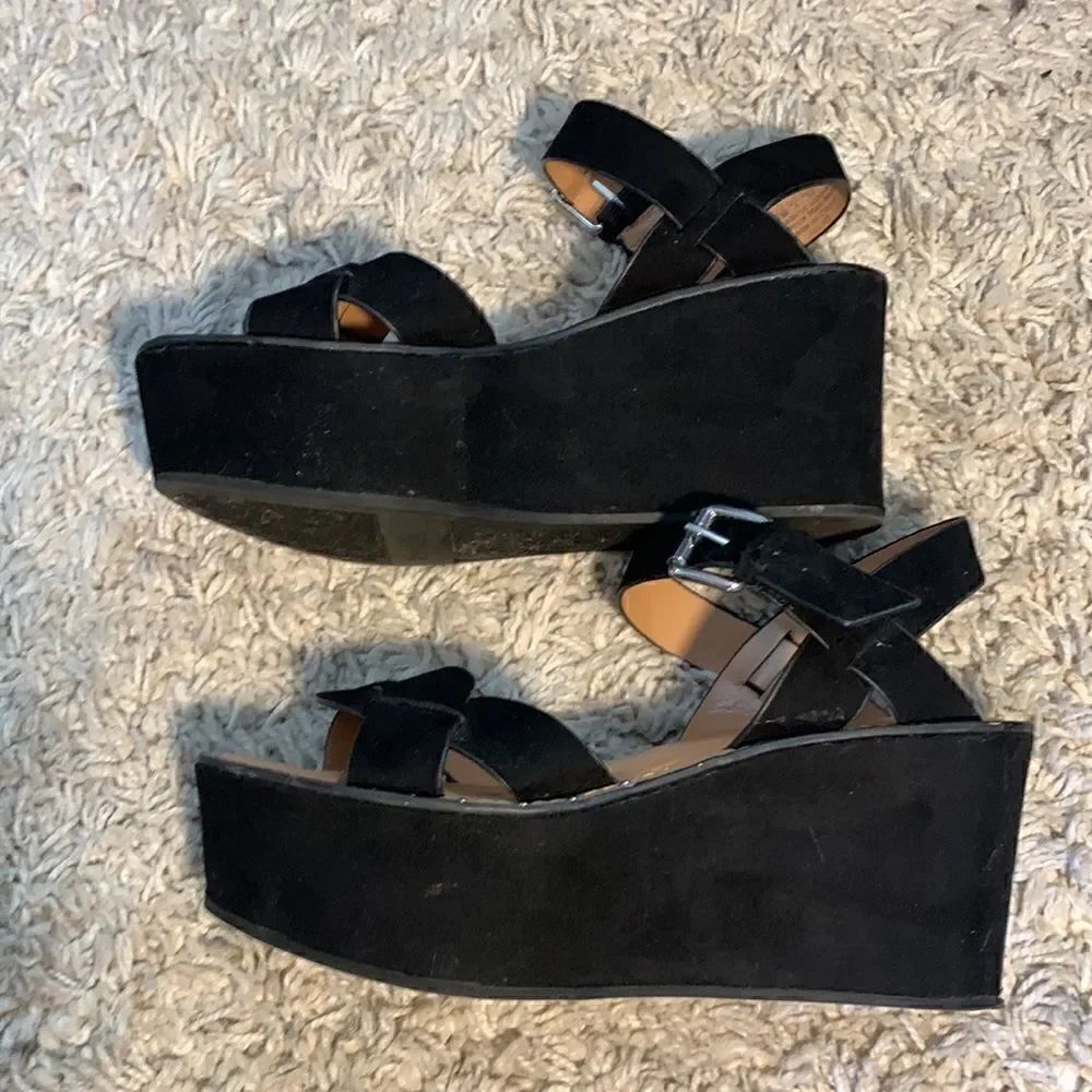 Franco Sarto GUC black suede like open toe platform sandals Size 6 - Picture 2 of 8